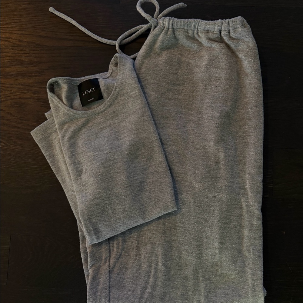 LESET Lauren Tank + Crop Pant in Grey Melange